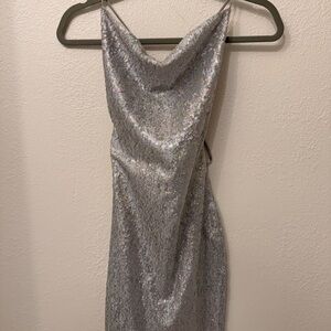Charlotte Russe Silver Sequin Strapless Cowl Dress